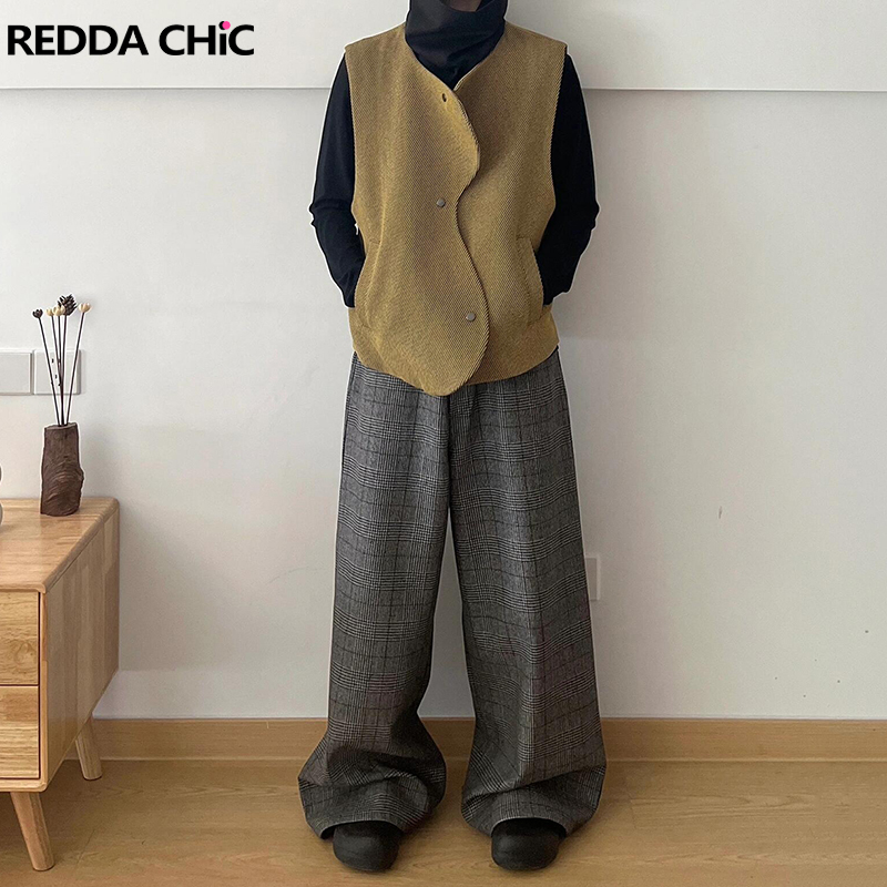 Dress Pant Flat Front - REDDACHiC ผู้ชายด้านหน้าแบนผ้าตาหมากรุกกางเกงสบายๆลายสก๊อต Tweed Flare ขากว้างกางเกงยาวกางเกงทํางานสํานักงาน Retro