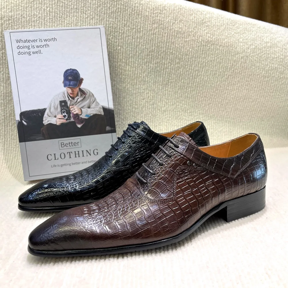 Men'S Formal Office Wear Shoes - อิตาเลี่ยนหรูหราผู้ชาย Pointed Toe Oxford รองเท้าสีดํากาแฟหนัง LACE-Up