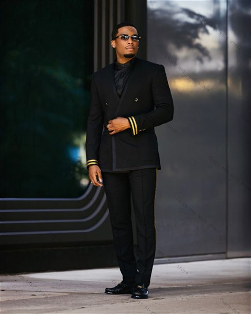 Formal Wear For Men Yellow - ชุดสูทผู้ชายสีดำ 2 ชิ้น เสื้อเบลเซอร์+กางเกงขายาว ลายทางสีเหลือง สำหรับฤดูใบไม้ร่วง