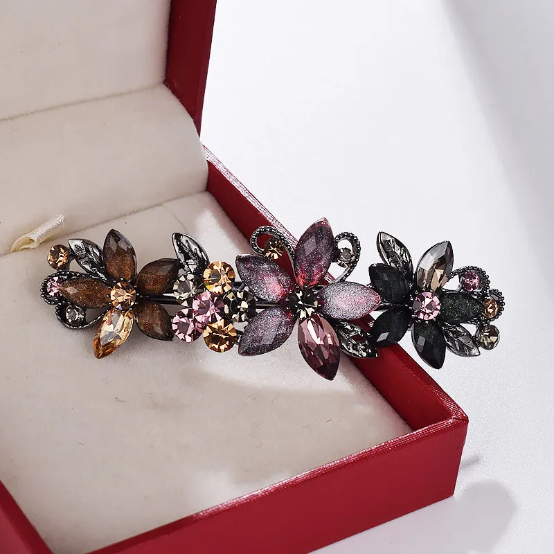 Tie Bar Clip - กิ๊บติดผมรูปดอกไม้ประดับคริสตัลหรูหรา กิ๊บหนีบผมแบบสปริง สำหรับผู้หญิงระดับไฮเอนด์ ใช้สำหรับรวบผมครึ่งศีรษะ เครื่องประดับผมสำหรับคุณแม่