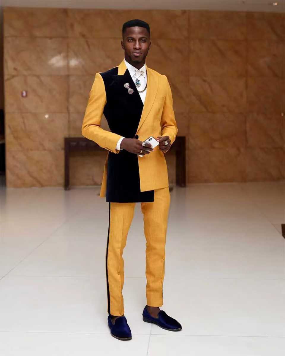 Formal Wear For Men Yellow - สีดําสีเหลืองผู้ชายชุด 2 ชิ้นเสื้อ + กางเกงกางเกงงานแต่งงาน Tuxedo