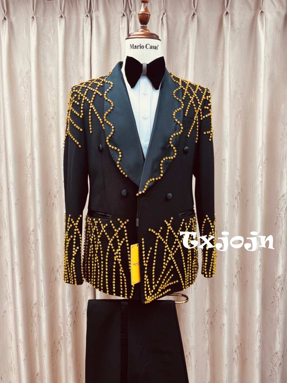 Men Formal Wear Clothes - ชุดสูทผู้ชายประดับลูกปัดสุดหรู 2 ชิ้น เสื้อแจ็คเก็ตและกางเกง สำหรับงานปาร์ตี้ งานพรอม