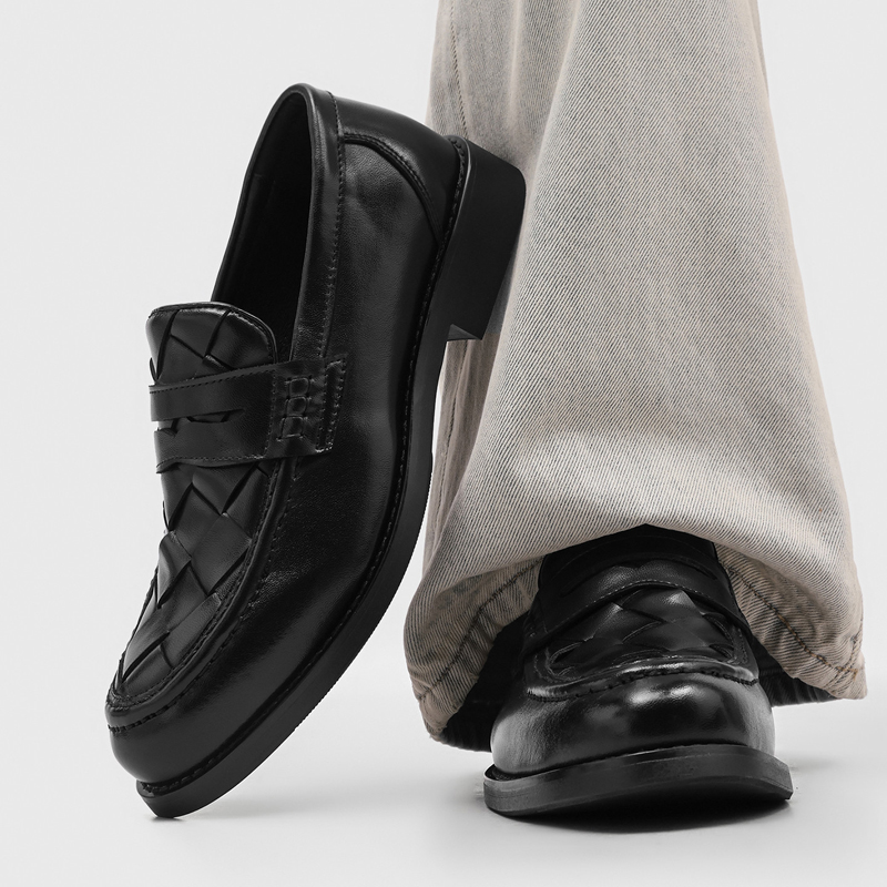 Men'S Formal Office Wear Shoes - รองเท้าโลฟเฟอร์แบบสานทำมือสำหรับผู้ชาย สีดำ ส้นเตี้ย เหมาะสำหรับใส่ทำงาน สไตล์เรโทร ลำลอง
