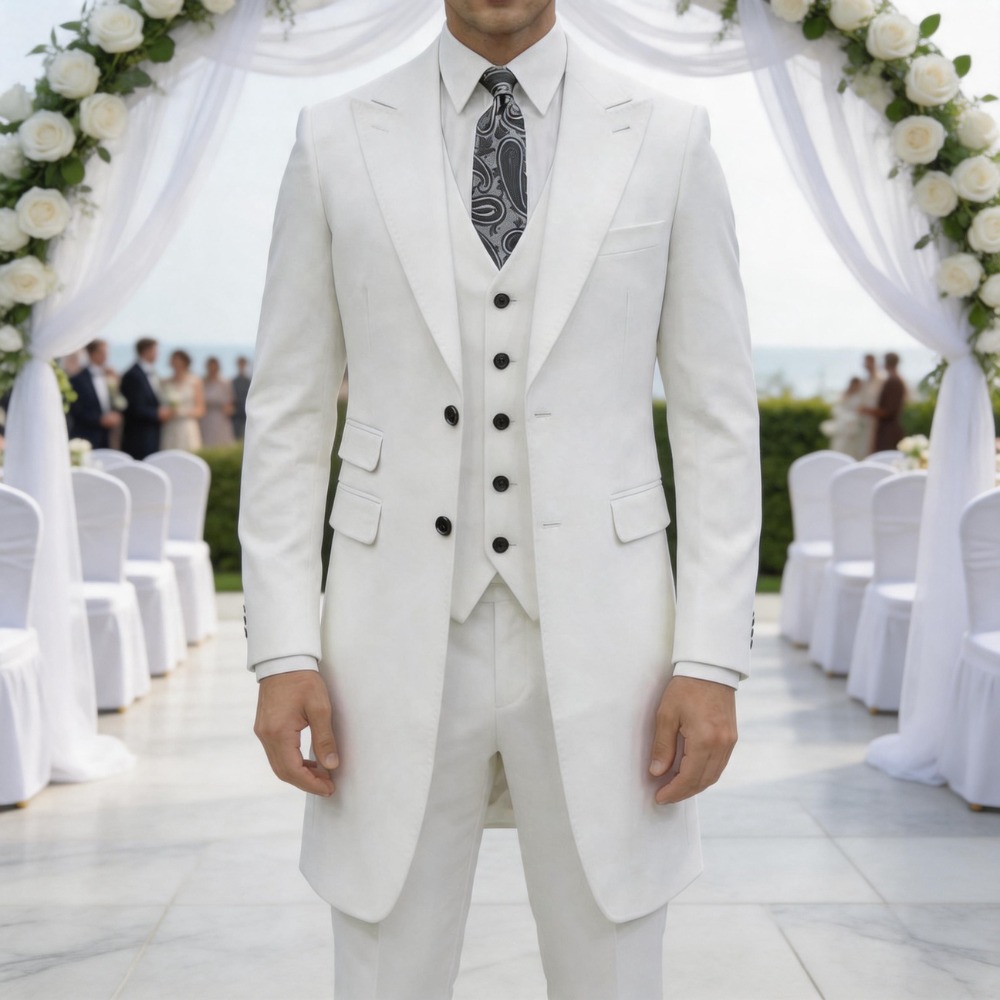 Men Formal Wear Summer - ชุดสูทผู้ชายทรงเข้ารูป 3 ชิ้น ชุดสูทงานแต่งงานแบบยาวสั่งตัดได้ ชุดทักซิโด้สำหรับธุรกิจ ชุดออกงานสำหรับเจ้าบ่าว