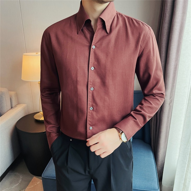 Men Formal Wear Clothes - เสื้อเชิ้ตผู้ชายผ้าไลโอเซลล์ 100% ระบายอากาศได้ดี เหมาะสำหรับธุรกิจและงานสังคม เสื้อเชิ้ตแขนยาวทรงเข้ารูป สีพื้น