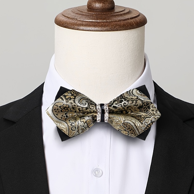 Formal Wear For Men Yellow - โบว์ไทผ้าซาตินลายแจ็คการ์ดสำหรับผู้ชาย ประดับด้วยคริสตัล โบว์ไทแบบไม่ต้องผูก สีฟ้า สีเหลือง และลายเพสลีย์หลากสี