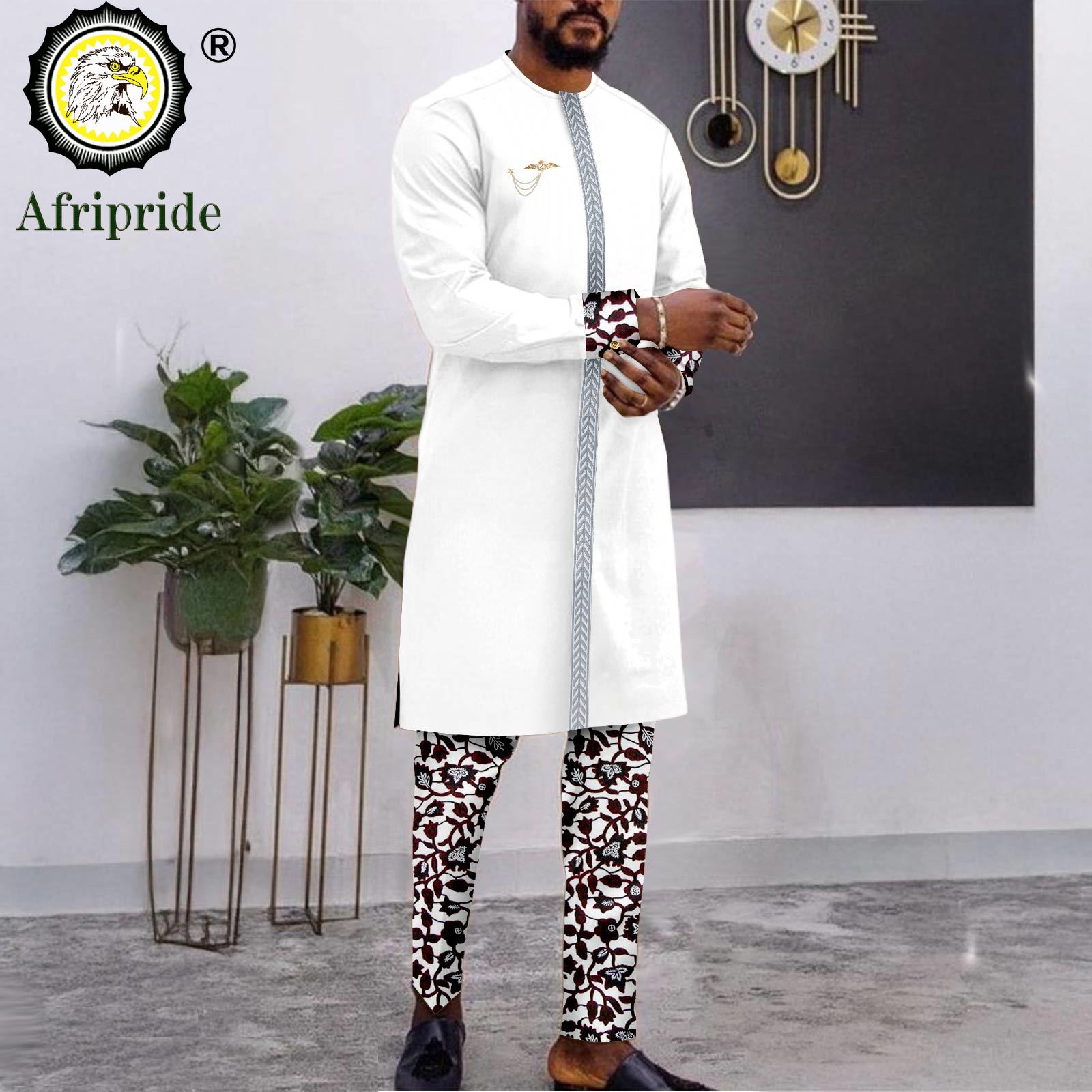 Men Formal Wear Clothes - แอฟริกันเสื้อผ้าสําหรับชายเข็มกลัดเย็บปักถักร้อยเสื้อแขนยาวและกางเกงพิมพ์ชุด Dashiki ชุด PLUS ขนาดชุดลําลอง 2416124