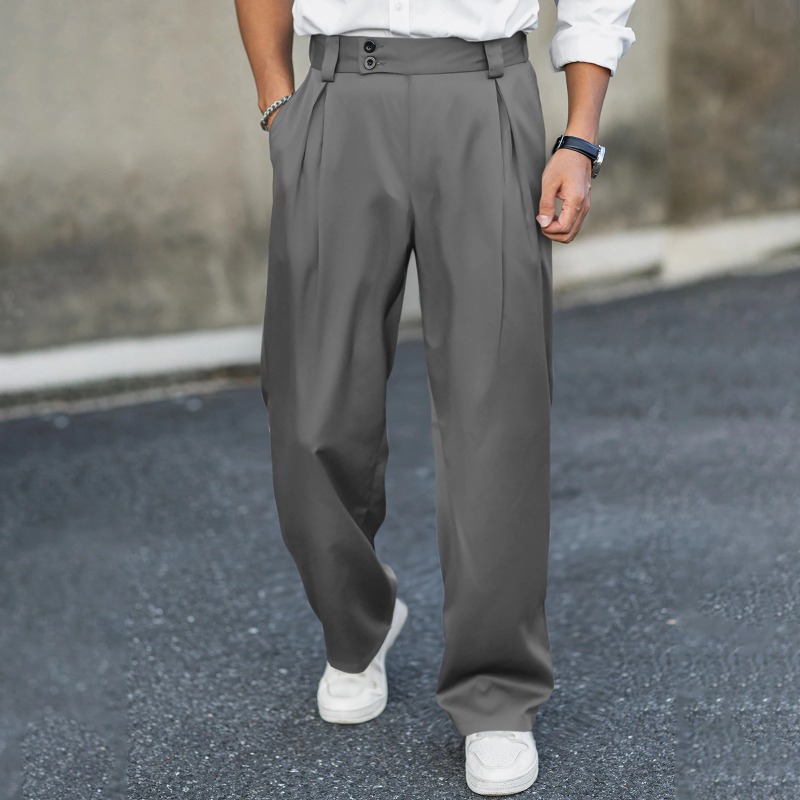 Dress Pant Flat Front - กางเกงขายาวทรงขากว้างสำหรับผู้ชายเอวสูงจับจีบด้านหน้ากางเกงขายาวลำลองกางเกงธุรกิจกางเกงยีนส์เสื้อผ้าผู้ชาย