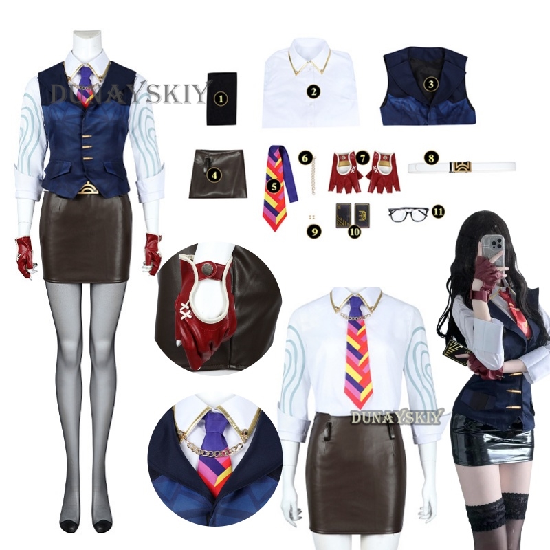 Men Formal Wear Vest - อะนิเมะเกม Valorant Chamber คอสเพลย์เครื่องแต่งกายหญิงเสื้อกั๊กเสื้อชุดกระโปรงพร้อมอุปกรณ์เสริมชุดผู้หญิงเซ็กซี่ชุดคอสเพลย์
