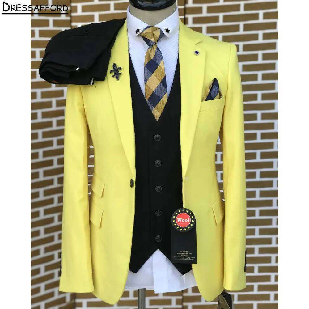Formal Wear For Men Yellow - ชุดสูทผู้ชายสีเหลืองสุดหรูสำหรับงานธุรกิจ งานแต่งงาน งานพรอม ชุดทักซิโด้เจ้าบ่าว 3 ชิ้น