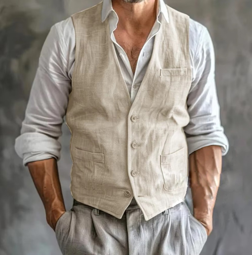 ผู้ชายผ้าลินินฤดูร้อนชาย GILET - Men Formal Wear Vest บทวิจารณ์และราคา