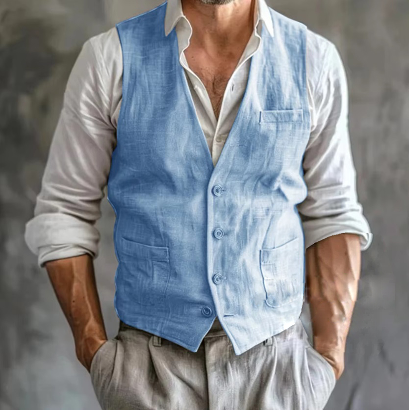 ผู้ชายผ้าลินินฤดูร้อนชาย GILET - Men Formal Wear Vest บทวิจารณ์และราคา