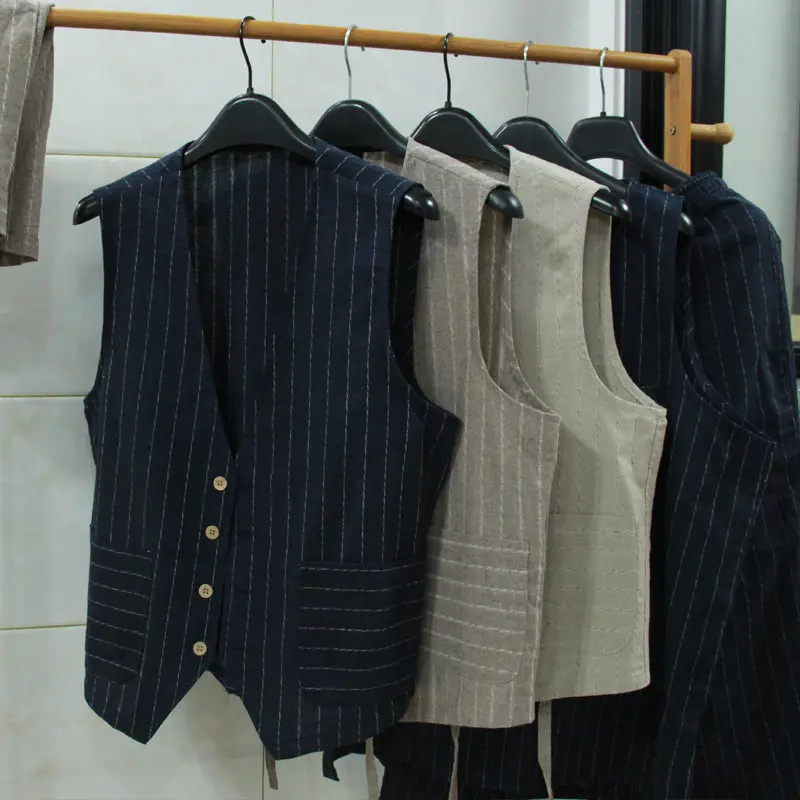 เสื้อกั๊กผ้าลินินสไตล์ลำลองแบบ - Men Formal Wear Summer บทวิจารณ์และราคา
