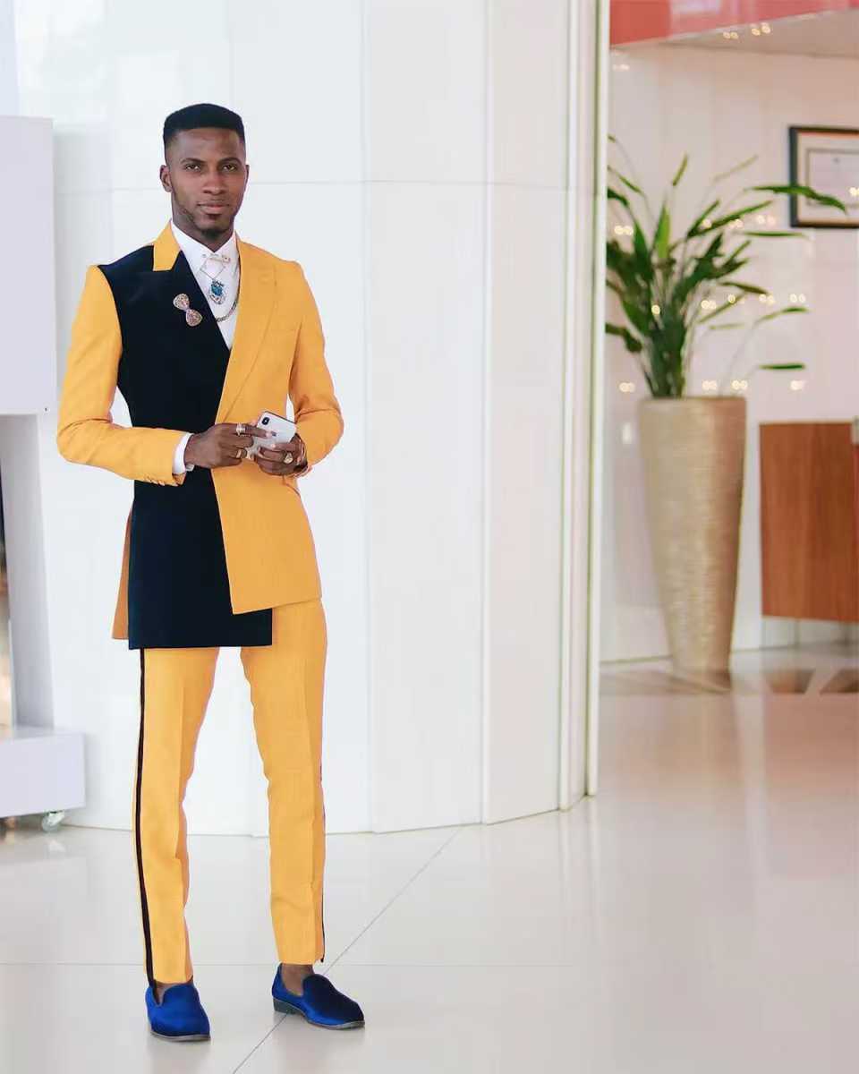 สีดําสีเหลืองผู้ชายชุด 2 ชิ้นเ - Formal Wear For Men Yellow บทวิจารณ์และราคา