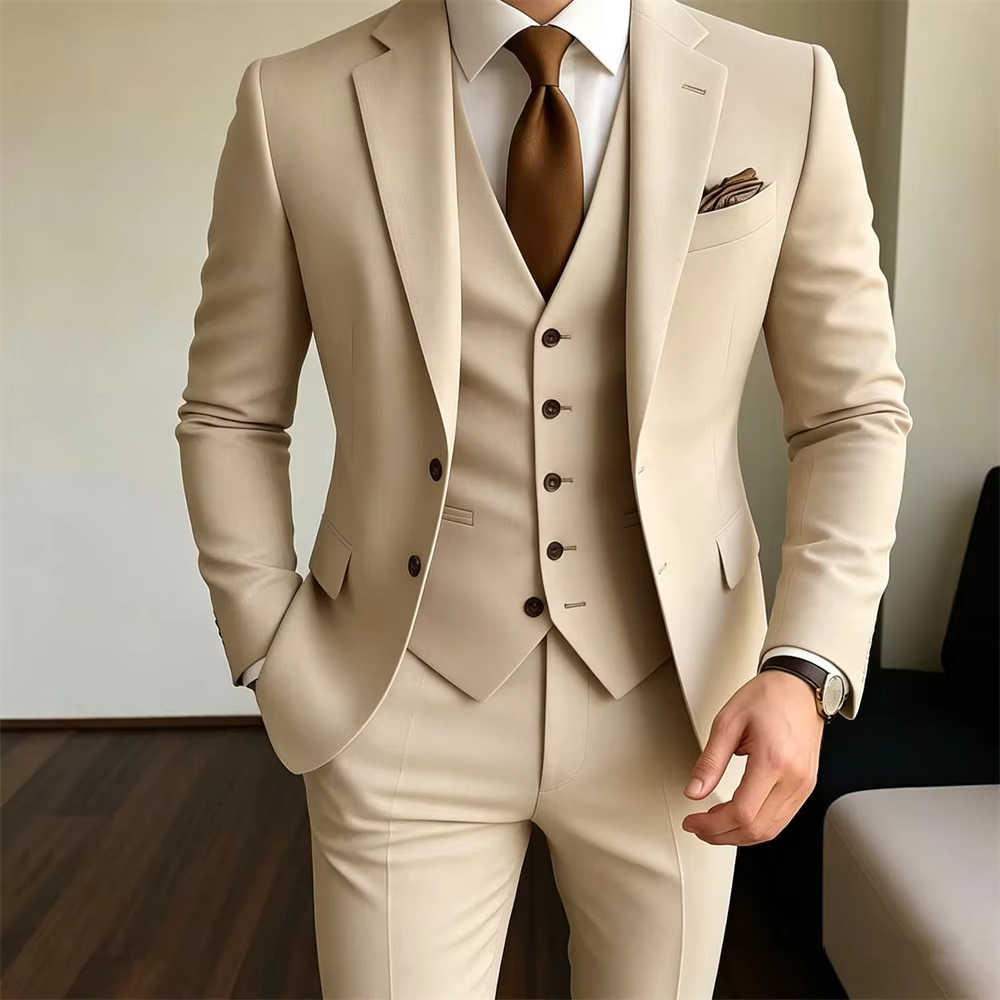 ชุดสูทผู้ชายสีกากี 3 ชิ้น เสื้ - Khaki Formal Wear Men บทวิจารณ์และราคา
