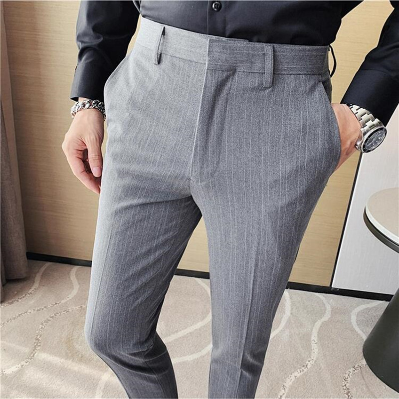 กางเกงสูทลายทางแฟชั่นใหม่ ไซส์ - Korean Men Formal Wear บทวิจารณ์และราคา
