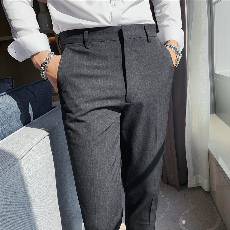 กางเกงสูทลายทางแฟชั่นใหม่ ไซส์ - Korean Men Formal Wear บทวิจารณ์และราคา