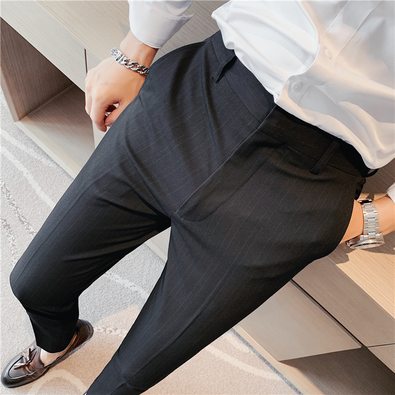 กางเกงสูทลายทางแฟชั่นใหม่ ไซส์ - Korean Men Formal Wear บทวิจารณ์และราคา