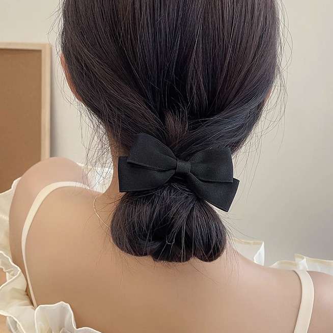 ใหม่เกาหลีโบว์ผมวงยืดหยุ่นสีดํ - Tie Bar Clip บทวิจารณ์และราคา