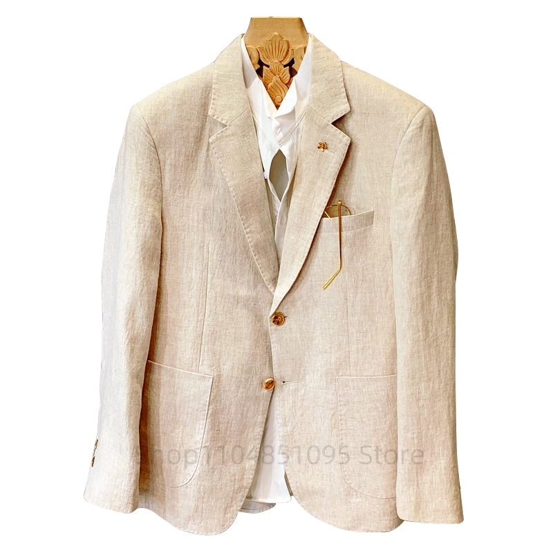 สูทผู้ชายสีเบจ ผ้าลินิน เสื้อเ - Men Formal Wear Summer บทวิจารณ์และราคา