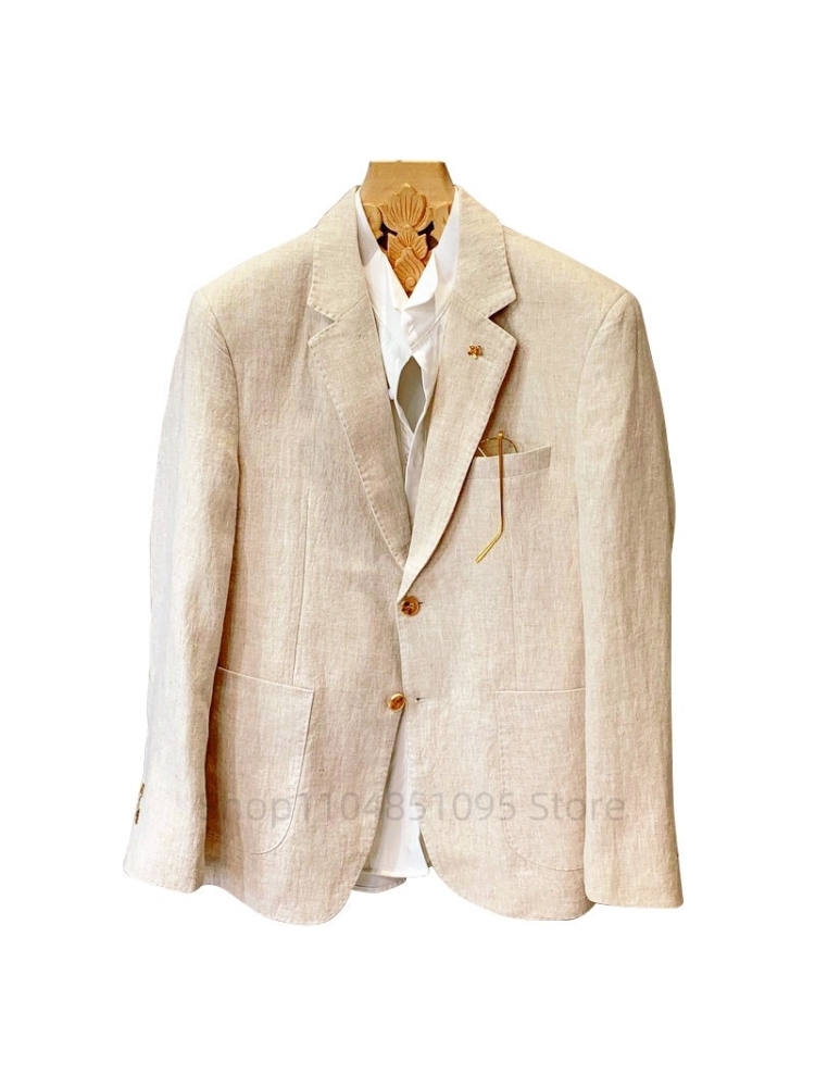 สูทผู้ชายสีเบจ ผ้าลินิน เสื้อเ - Men Formal Wear Summer บทวิจารณ์และราคา