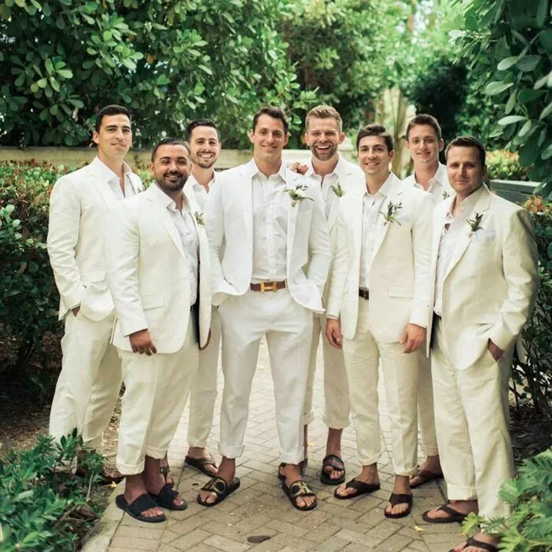 ผ้าลินินงานแต่งงาน Tuxedo สําห - Men Formal Wear Summer บทวิจารณ์และราคา