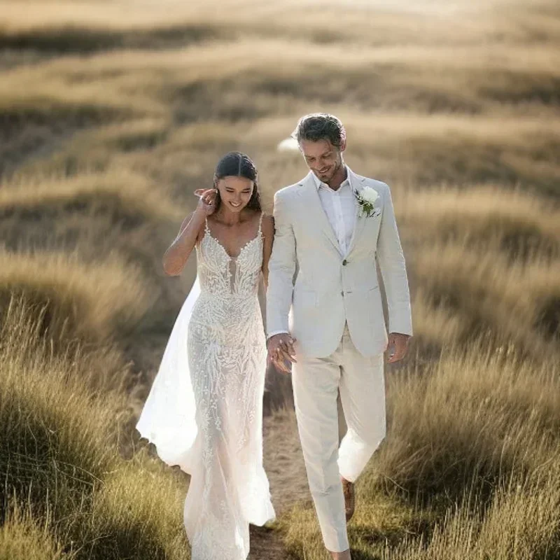 ผ้าลินินงานแต่งงาน Tuxedo สําห - Men Formal Wear Summer บทวิจารณ์และราคา