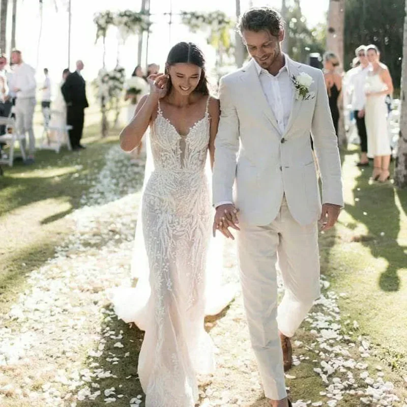 ผ้าลินินงานแต่งงาน Tuxedo สําห - Men Formal Wear Summer บทวิจารณ์และราคา