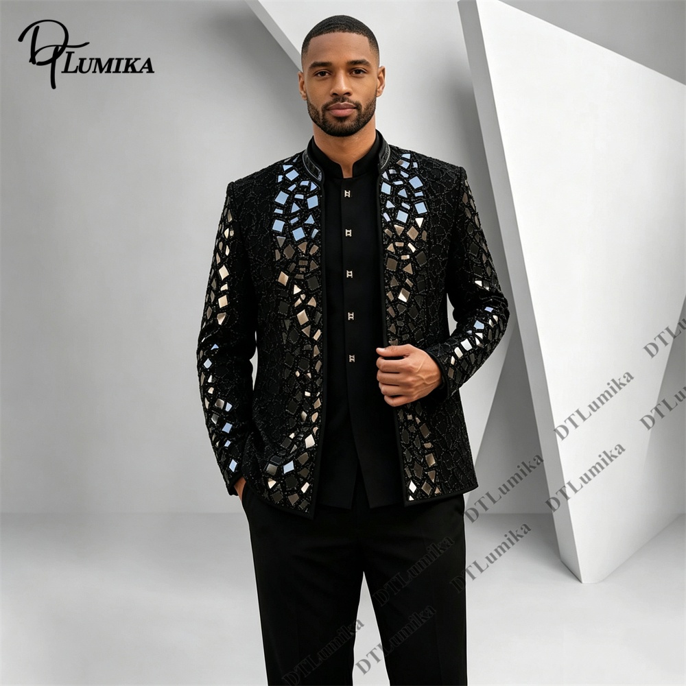 ชุดสูทผู้ชายสีดำคอจีน ประดับกร - Men Formal Wear Pants บทวิจารณ์และราคา