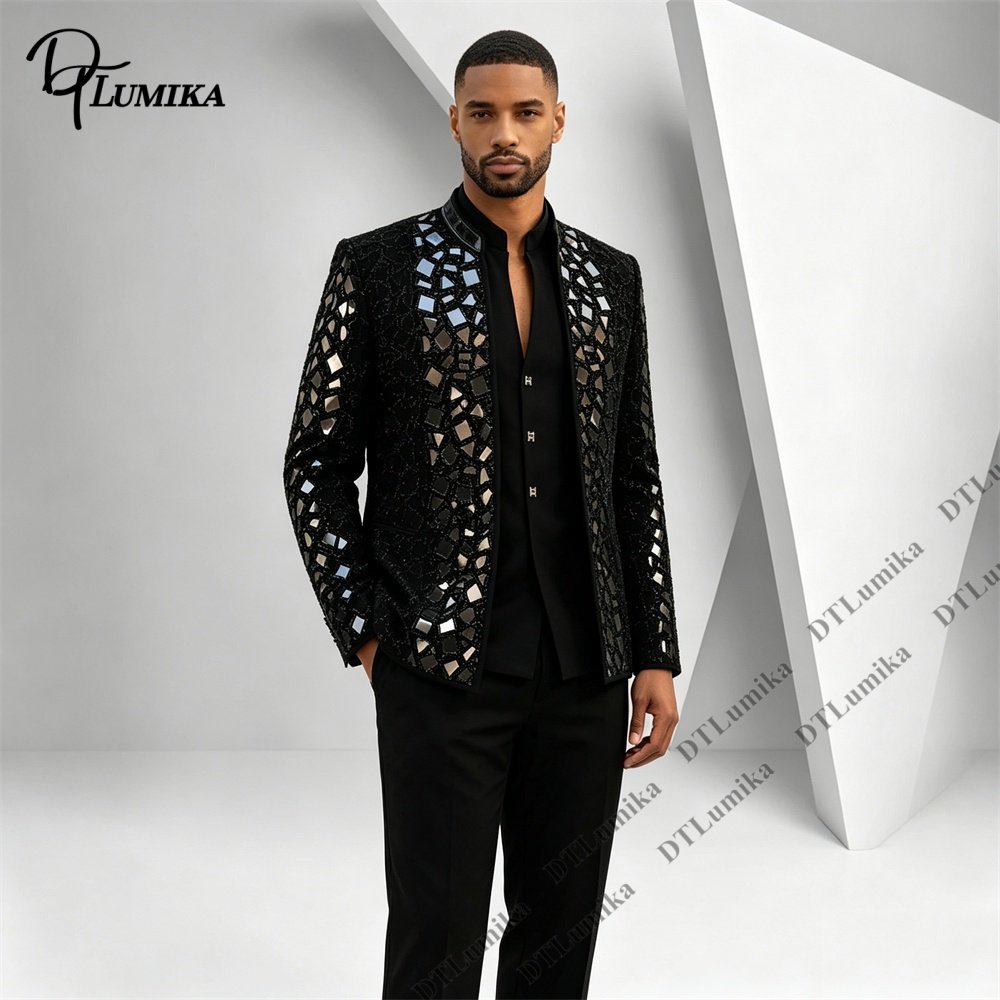 ชุดสูทผู้ชายสีดำคอจีน ประดับกร - Men Formal Wear Pants บทวิจารณ์และราคา