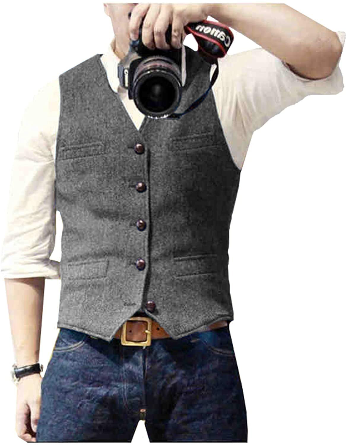 เสื้อกั๊กสูทผู้ชาย คอวี ผ้าขนส - Men Formal Wear Vest บทวิจารณ์และราคา
