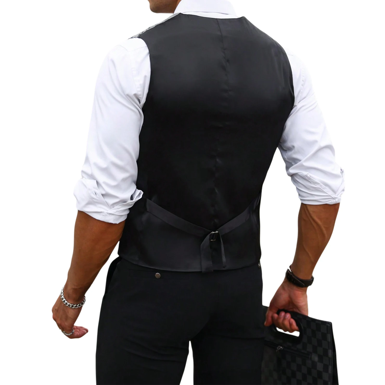 เสื้อกั๊กสูทลายสก๊อตสีเทาสำหรั - Men Formal Wear Vest บทวิจารณ์และราคา