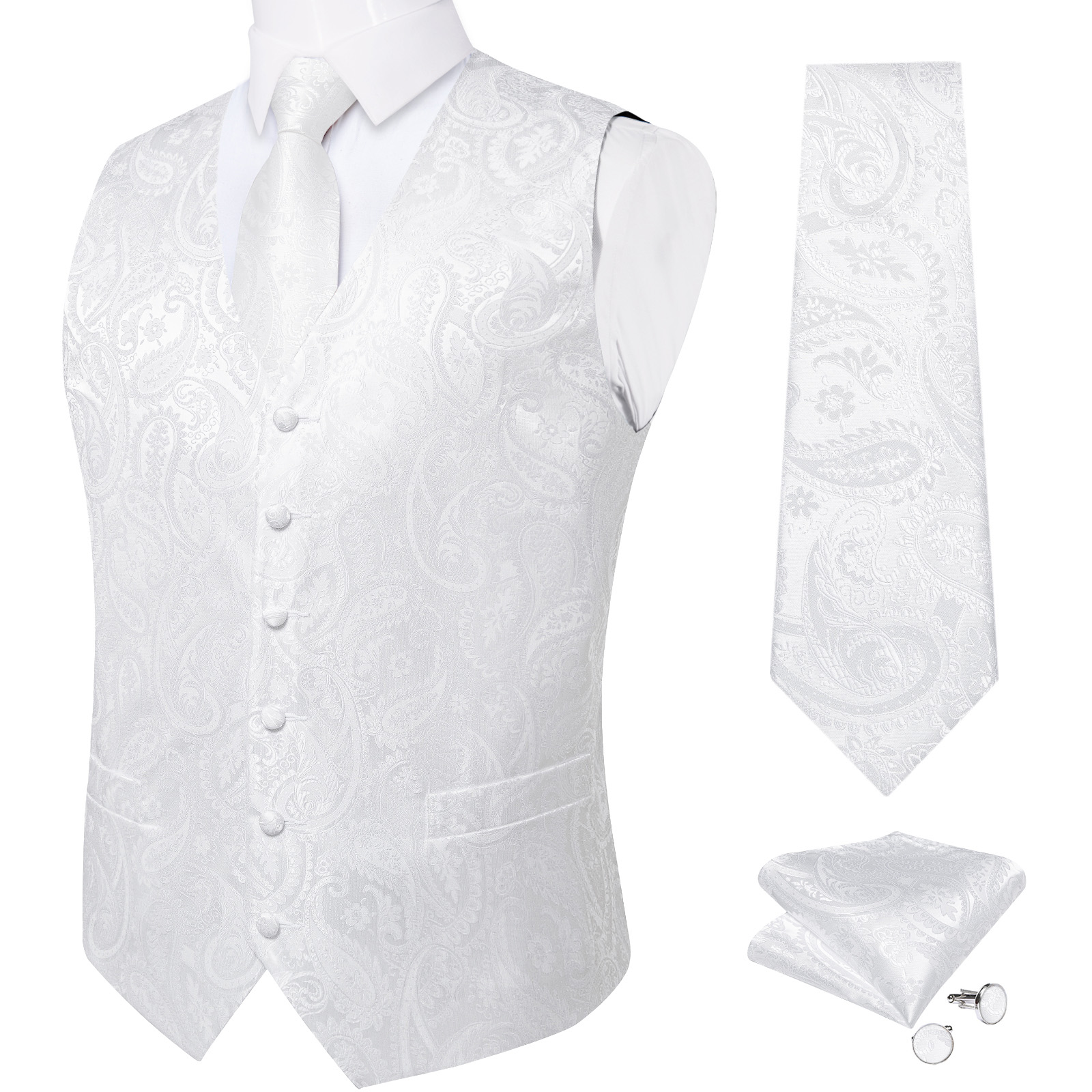 Pure สีขาวงานแต่งงานสําหรับ Ma - Men Formal Wear Vest บทวิจารณ์และราคา