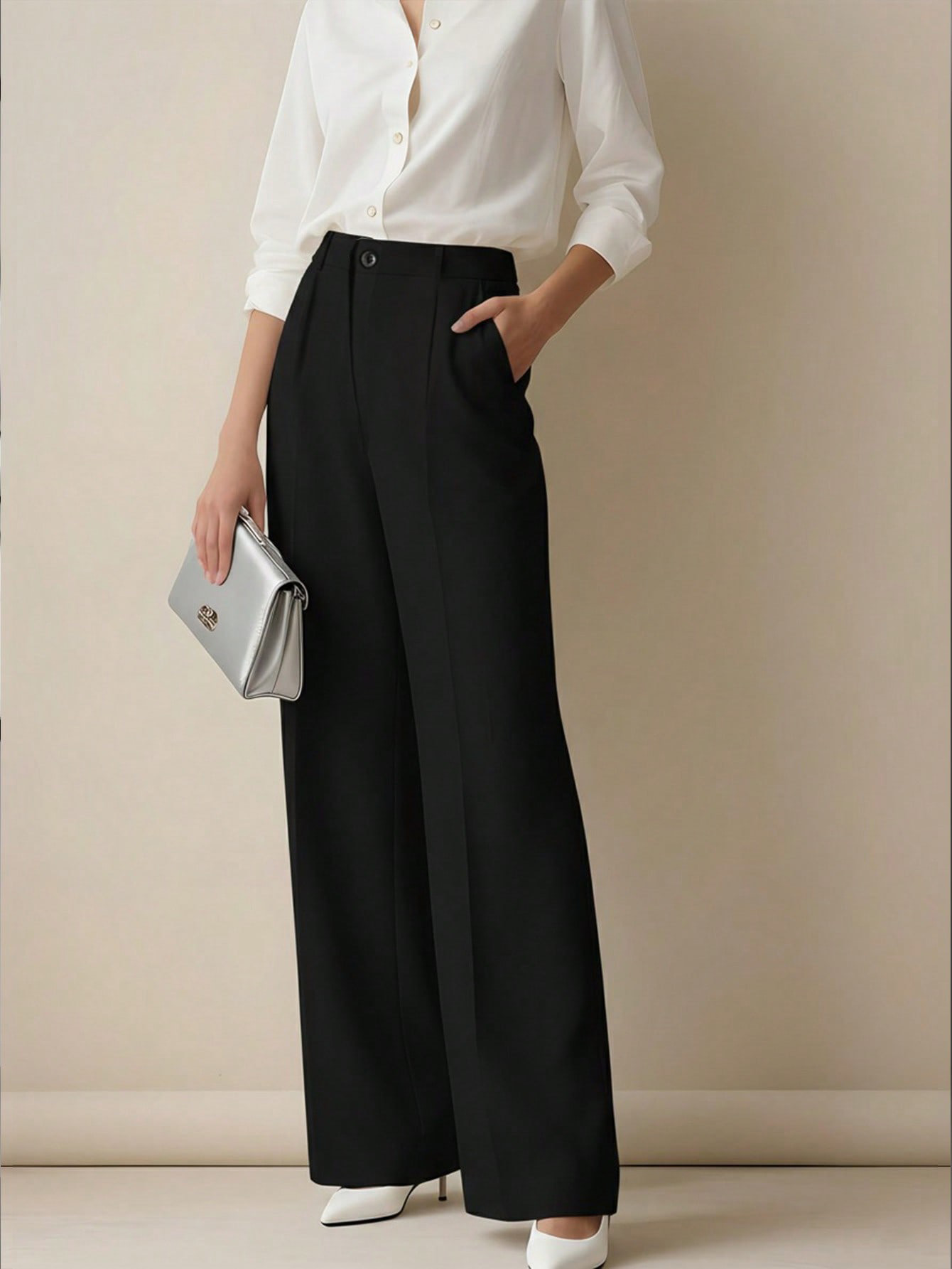 กางเกงขายาวทรงตรงเอวสูงสำหรับผ - Dress Pant Flat Front บทวิจารณ์และราคา