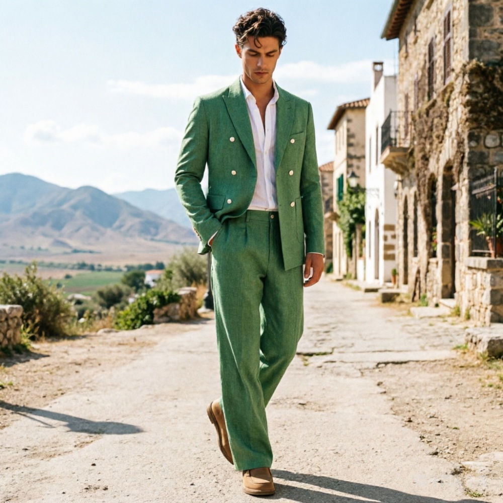 ชุดสูทผู้ชายสีเขียวเซจ ผ้าลินิ - Men Formal Wear Wedding Guest บทวิจารณ์และราคา